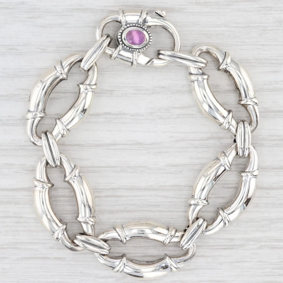 Pulsera de eslabones gruesos amatista Scott Kay plata de ley 5,75" 15,8 mm Foto 1 de 4