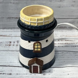 Scentsy Lighthouse WAX Warmer Navy Blue White Stripes Beach Nautical TESTED - Picture 1 of 6