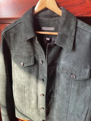 John Varvatos Green Suede Trucker Jacket Size 48 Signature Suede - Image 1 of 4