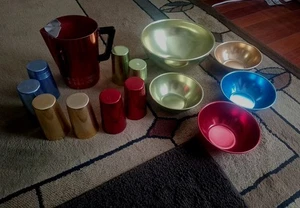 Toller Aluminium Regal Krug & 8 Gläser plus Rührschüssel & 4 kleine Schüsseln MCM - Bild 1 von 17