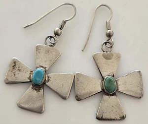 Pendientes colgantes turquesa estilo cruz navajo suroeste vintage peón antiguo - Imagen 1 de 5