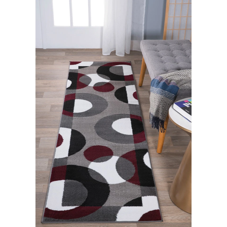 Rugshop Modern Circles Area Rug Runner 2' '2" Burgundy