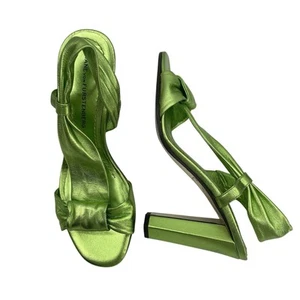 Diane Von Furstenberg Size 6.5 Green Metallic Leather High Heels DVF Slingback - Picture 1 of 9