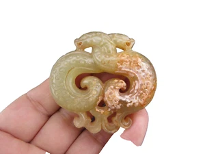 China, alte Jade, Hongshan Kultur, Sammlerstücke, seltener Drache, Anhänger A(618) - Bild 1 von 5