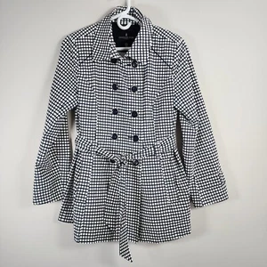 LONDON FOG Trench Coat Womens Large White Navy Windowpane Check Double Breasted - Picture 1 of 21