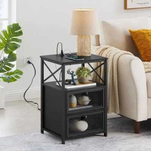 End Table with Charging Station, Nightstand with USB Ports and Storage Drawers - Picture 1 of 8