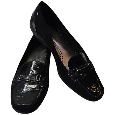 Karen Scott Women Black Faux Leather Loafer Jazmin Flat 9.5 Slip On Crocodile - Image 1 of 4