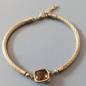 Silvertone Cable & Brown/Mauve Crystal Bracelet/Bangle. Boxed Gift Idea - Picture 1 of 15