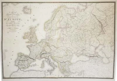 Antique map of Europe/Carte Physique, Routiere et Politique d'Europe, 1824 - Image 1 of 4
