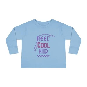 Reel Cool Kid Toddler Long Sleeve Tee, Fishing Gift, Childrens Fishing Shirt, - Picture 1 of 25