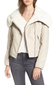 Guess Women's PU Asym with Faux Fur Collar Size Large NEW W TAG - Picture 1 of 6
