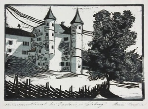 Auci Rustia, signierter Linolschnitt, Weitmoserschlössel bei Gastein in Salzburg - Bild 1 von 10