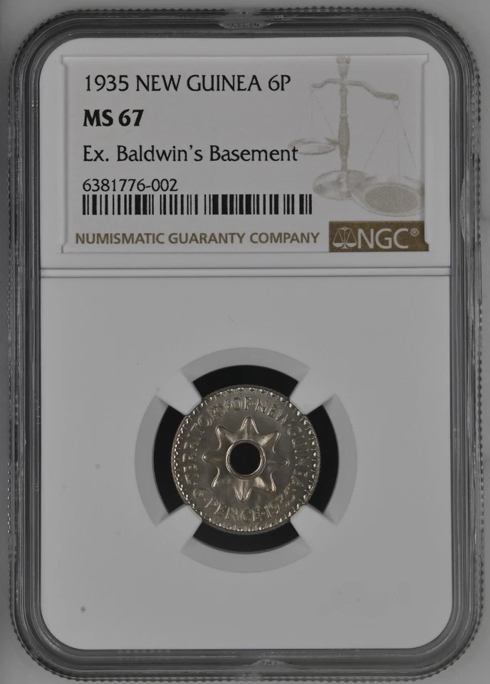 New Guinea 1935 Six Pence NGC Ms-67! Ex Baldwin's Basement! - Image 1 of 2