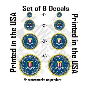 8 adesivi decalcomanie sigillo US Federal Bureau of Investigation. FBI 4" - Foto 1 di 6