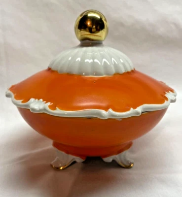 Tureen de porcelana Steinmann Tiefenfurt alemán naranja único. Acentos blancos y dorados Foto 1 de 4