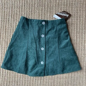 Vintage 90s Green Faux Suede Girls Skirt by Knitwaves - Size 6 Fall Winter - Picture 1 of 4