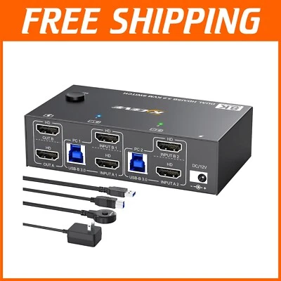 Compact 8K Dual Monitor KVM Switch - 2 Computers, Plug and Play Convenience - Image 1 of 4