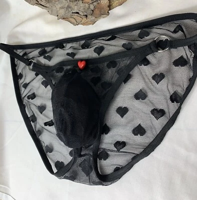 Oh Come On! Sheer Black Gentlemen’s Pouch Panties With Red Heart Detailing! - Image 1 of 4