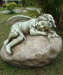 Statue Fairy Resting on Rock Sculpture Figurine Ornament Feature Garden Decor - Picture 1 of 3
