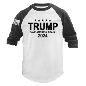 Donald Trump Rally 2024 Campagna Politica Manica 3/4 Raglan - Foto 1 di 10