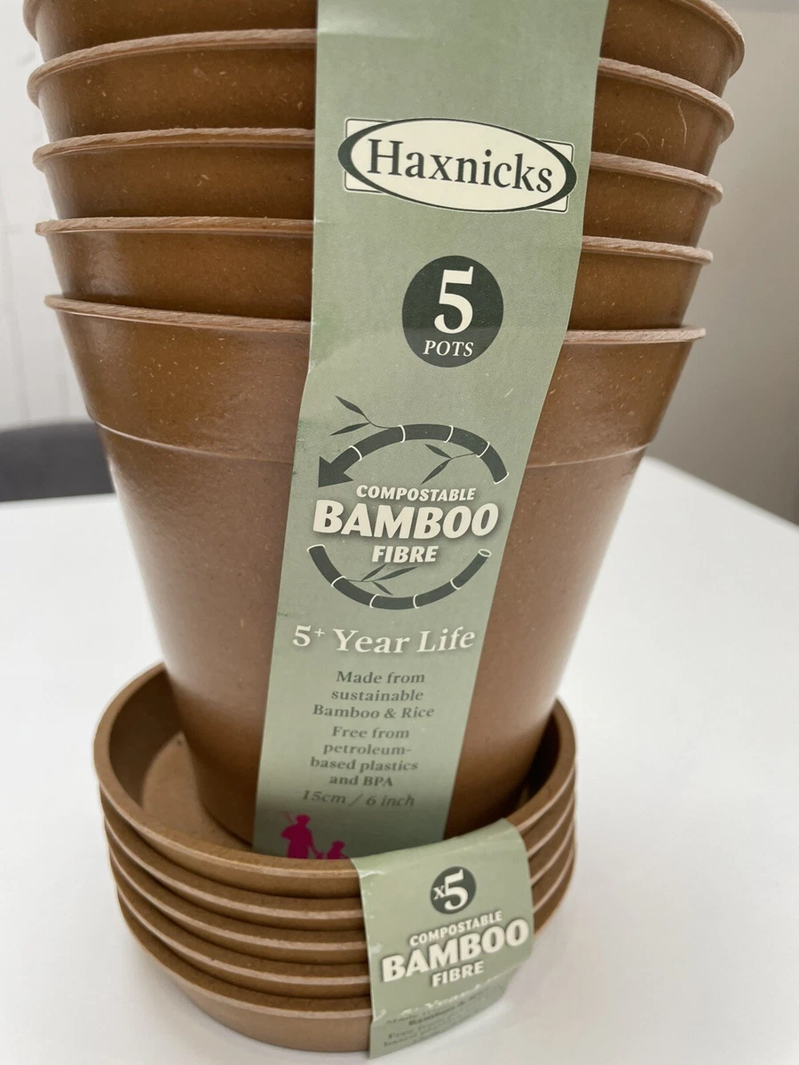 Haxnicks 5-Pack Bamboo Plant Pots – Sustainable, Compostable 4-Inch Pots For Indoor & Outdoor Gardening, Sage Green