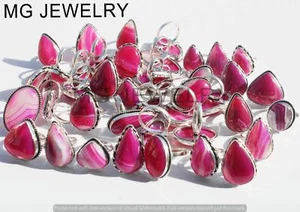 20 Pcs Lot Natural Pink Lace Onyx Gemstone 925 Silver Plated Rings MFA469 - Picture 1 of 6