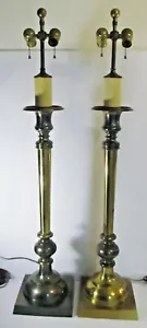 Matching Pair of Chapman 40" Brass Candlestick Buffet Lamps Hollywood Regency - Picture 1 of 12
