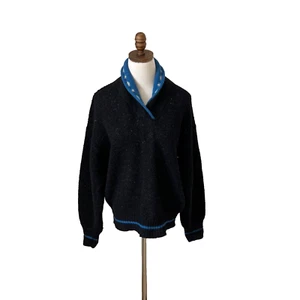 Alps Pullover Pulli Einknopf Schalkragen Damen Gr. M Schwarz Strick Vintage - Bild 1 von 9