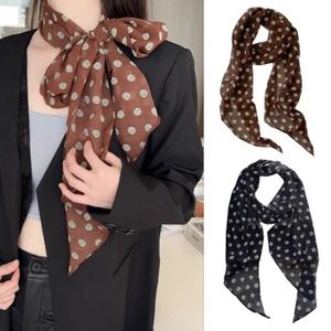 Retro Brown Polka Dots Long Silk Scarves HairBand Womens High Quality Headscarf  - Picture 1 of 26