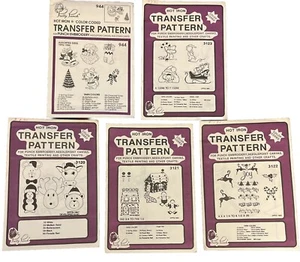 5 Pretty Punch Christmas Designs Color Coded Hot Iron Transfer Patterns Lot 1 - Picture 1 of 7
