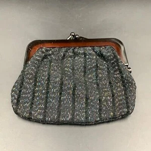 Clutch Purse Black Cloth with Colored Sparkles and Brown Resin Clasp- Italian - Picture 1 of 6