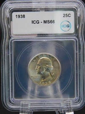 1938 25c WASHINGTON QUARTER ICG GRADED MS66 TWENTY-FIVE CENTS (BT1061) - Image 1 of 4