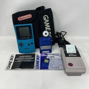 Nintendo Game Boy Color - Teal Bundle with Blue Camera, Printer, Case, Manual - Picture 1 of 12
