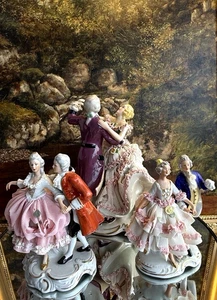 Antique Dresden and Rudolstadt Lace Porcelain Figurines Set of 3 Dancing Couples - Picture 1 of 23