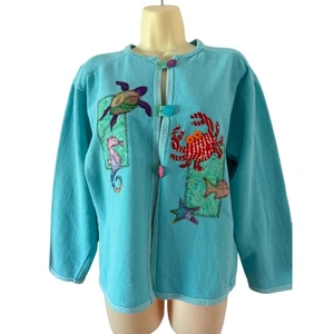 Comfort Colors Coastal Appliqués Jacket Cardigan Woman Size Small Art to Wear - Picture 1 of 11
