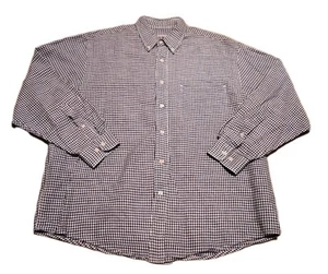VTG LL Bean Men's Size L Linen Blend Check Button Down Shirt Blue White - Picture 1 of 18