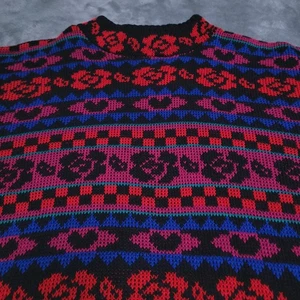 Vintage 90s Marlie Chase Floral Knit Sweater Size Medium Bunt High Collar - Bild 1 von 5