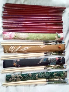 Pottery Barn Fortune Sentiment Chopsticks Burgundy Red Lot of 16, 4 sets Wood - Picture 1 of 5
