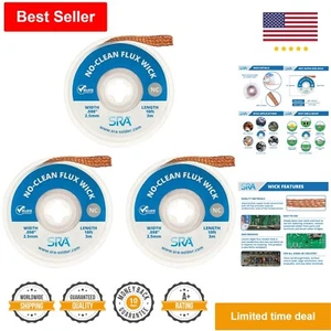 Super Sized Premium Soldering Wick - Copper Braid - No Clean Flux - 3 Pack - Picture 1 of 9