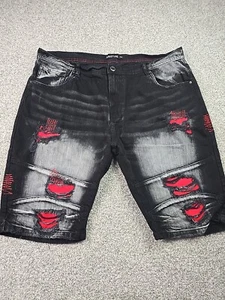 Arketype Shorts Mens 44 Black Denim Distressed Y2K Grunge Hip Hop Band City - Picture 1 of 14