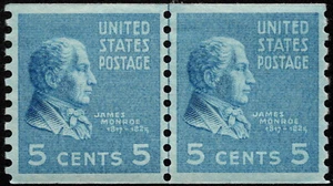 US - 1939 - 5 Cents Bright Blue Presidential Series Coil # 845 Joint Line Pair - Picture 1 of 1