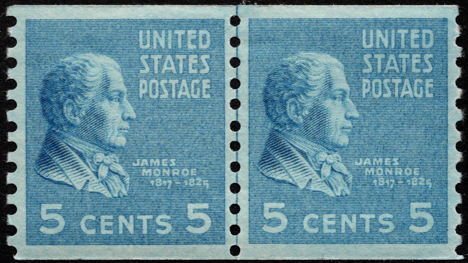 US - 1939 - 5 Cents Bright Blue Presidential Series Coil # 845 Joint Line Pair - Image 1 of 1