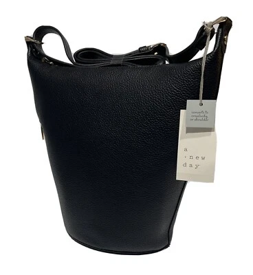 Crossbody Shoulder Bag by A New Day - Black Faux Pebble Leather - Brand New!  - Image 1 of 4