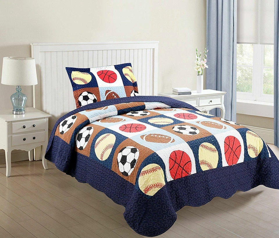 Kids Bedspread Quilts Set Throw Blanket Teens Boys Girls Twin A13 football - Image 1 of 1