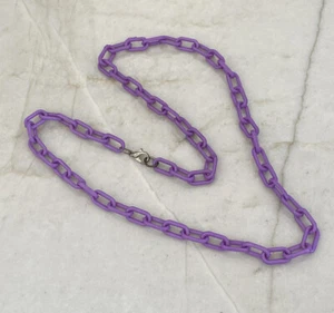 Vintage 22.5" Purple Plastic Chain Link Necklace For Clip On Bell Charms 1980's - Picture 1 of 2