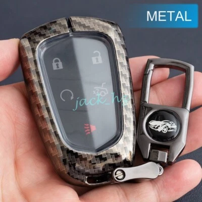 For Cadillac XT4 XT5 XT6 Metal Key Fob Case Cover Chain Accessories Carbon Fiber - Image 1 of 4