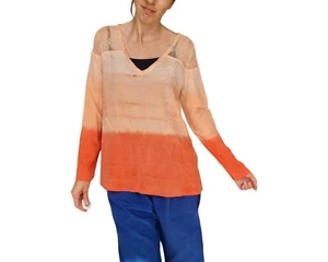 Luxurious GYPSY 05 Soft 100% silk Sunny Orange Ombre Dye Blouse Top S 8 10 - Picture 1 of 8