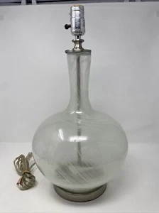 Mid Century Modern  Glass Lamp Clear White Swirled Blown Glass - Picture 1 of 10