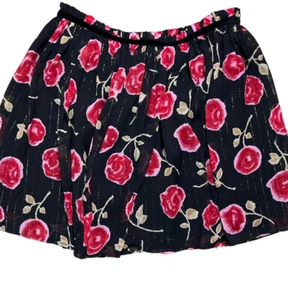 KATE SPADE 12Y Girls Black Pink Floral Miniskirt W/ Pinstripes & Velvet Bow - Picture 1 of 6