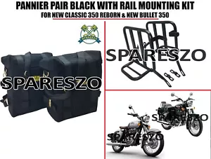 PANNIER PAIR BLACK WITH MOUNT Fit FOR ROYAL ENFIELD NEW CLASSIC & NEW BULLET 350 - Picture 1 of 15